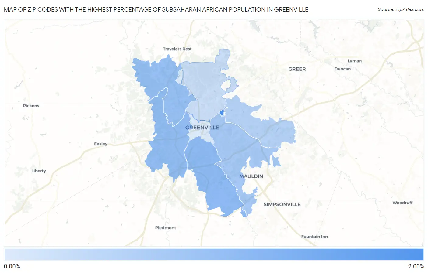Zip Codes with the Highest Percentage of Subsaharan African Population in Greenville Map