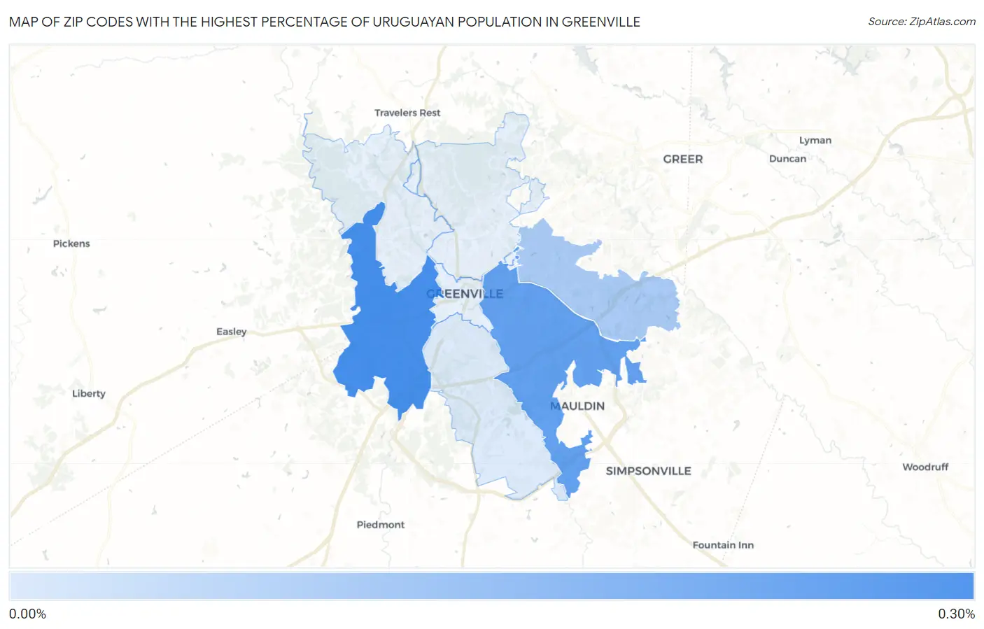 Zip Codes with the Highest Percentage of Uruguayan Population in Greenville Map