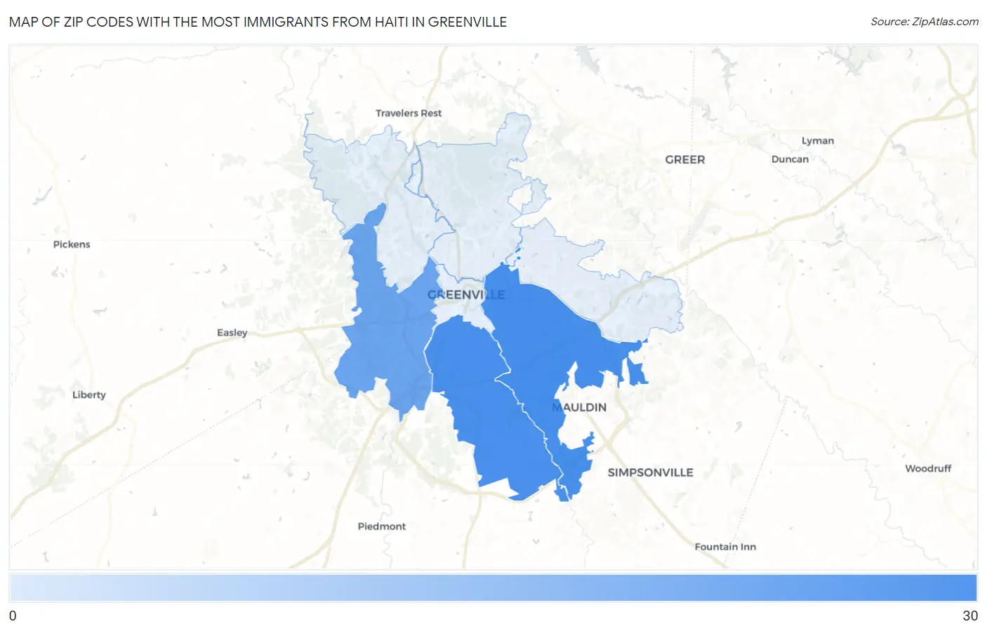 Zip Codes with the Most Immigrants from Haiti in Greenville Map