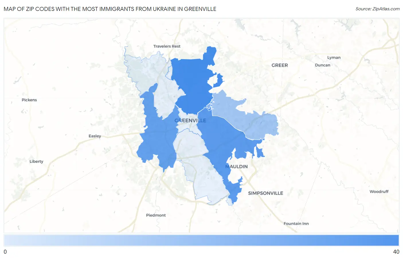 Zip Codes with the Most Immigrants from Ukraine in Greenville Map