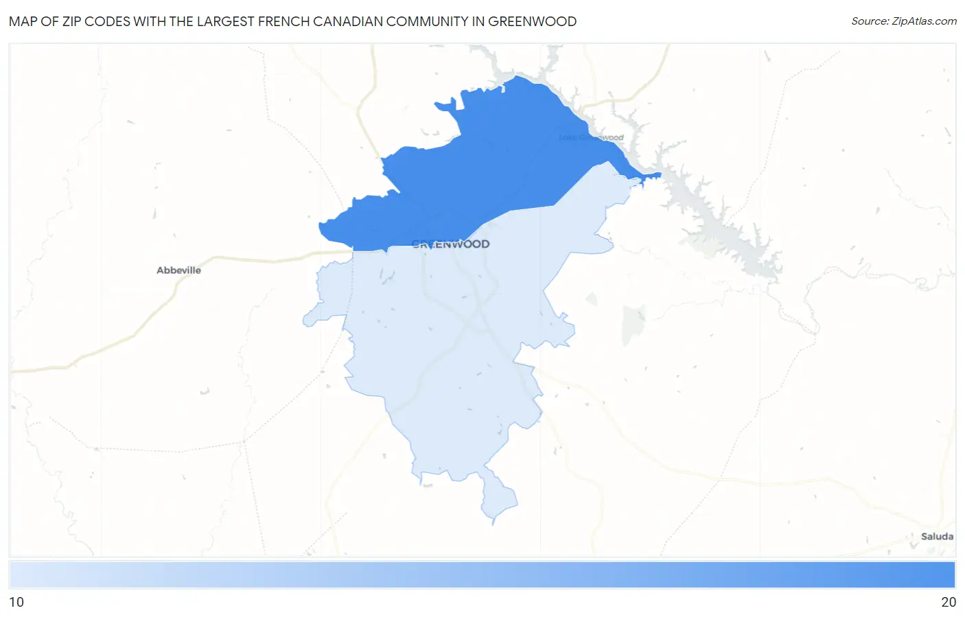 Zip Codes with the Largest French Canadian Community in Greenwood Map