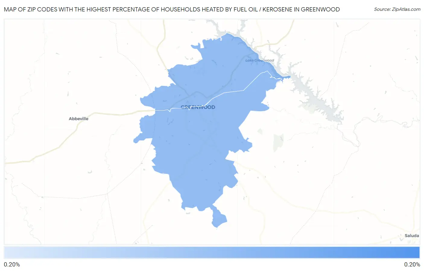 Zip Codes with the Highest Percentage of Households Heated by Fuel Oil / Kerosene in Greenwood Map