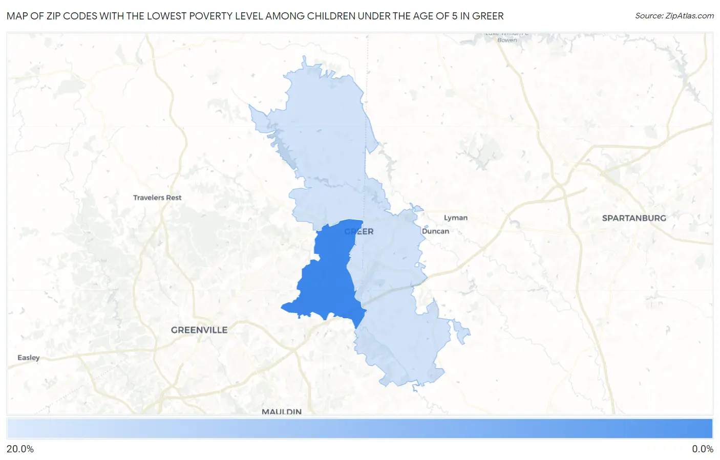 Zip Codes with the Lowest Poverty Level Among Children Under the Age of 5 in Greer Map