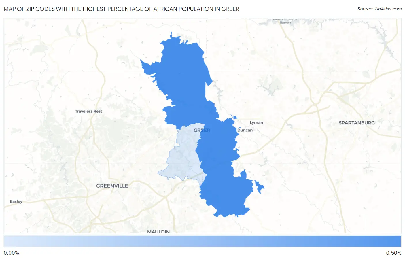 Zip Codes with the Highest Percentage of African Population in Greer Map
