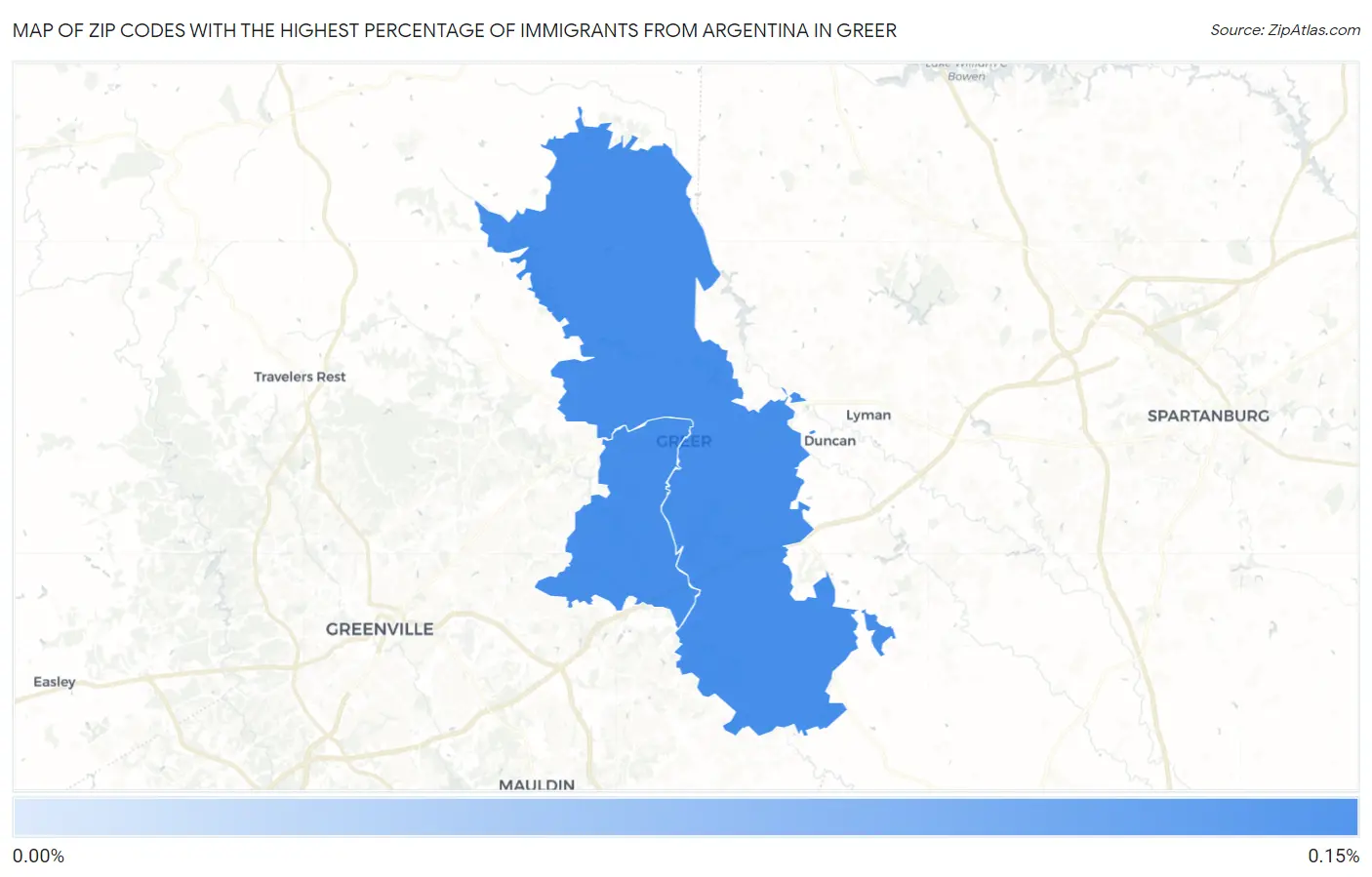 Zip Codes with the Highest Percentage of Immigrants from Argentina in Greer Map