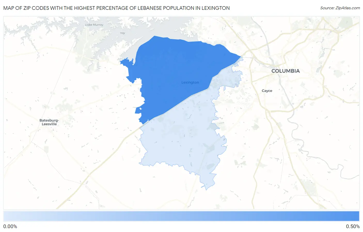 Zip Codes with the Highest Percentage of Lebanese Population in Lexington Map