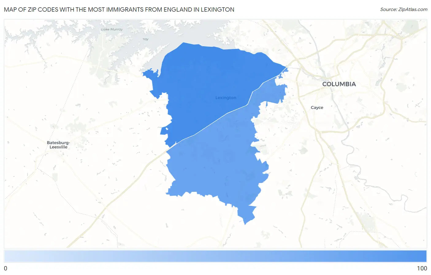 Zip Codes with the Most Immigrants from England in Lexington Map