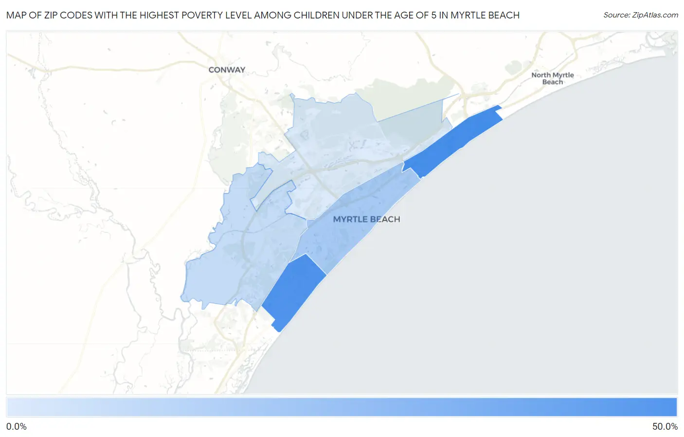 Zip Codes with the Highest Poverty Level Among Children Under the Age of 5 in Myrtle Beach Map