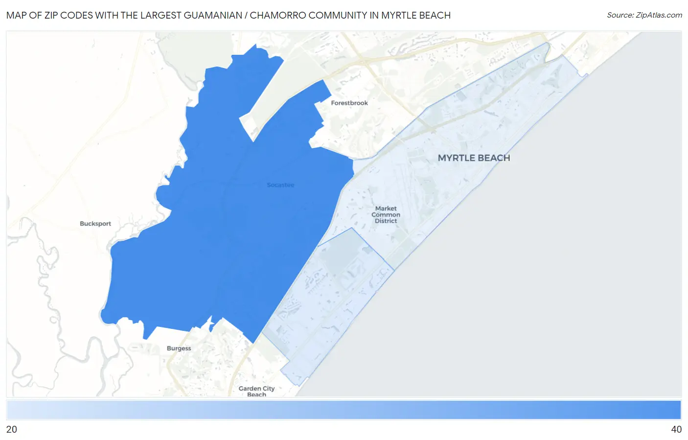 Zip Codes with the Largest Guamanian / Chamorro Community in Myrtle Beach Map