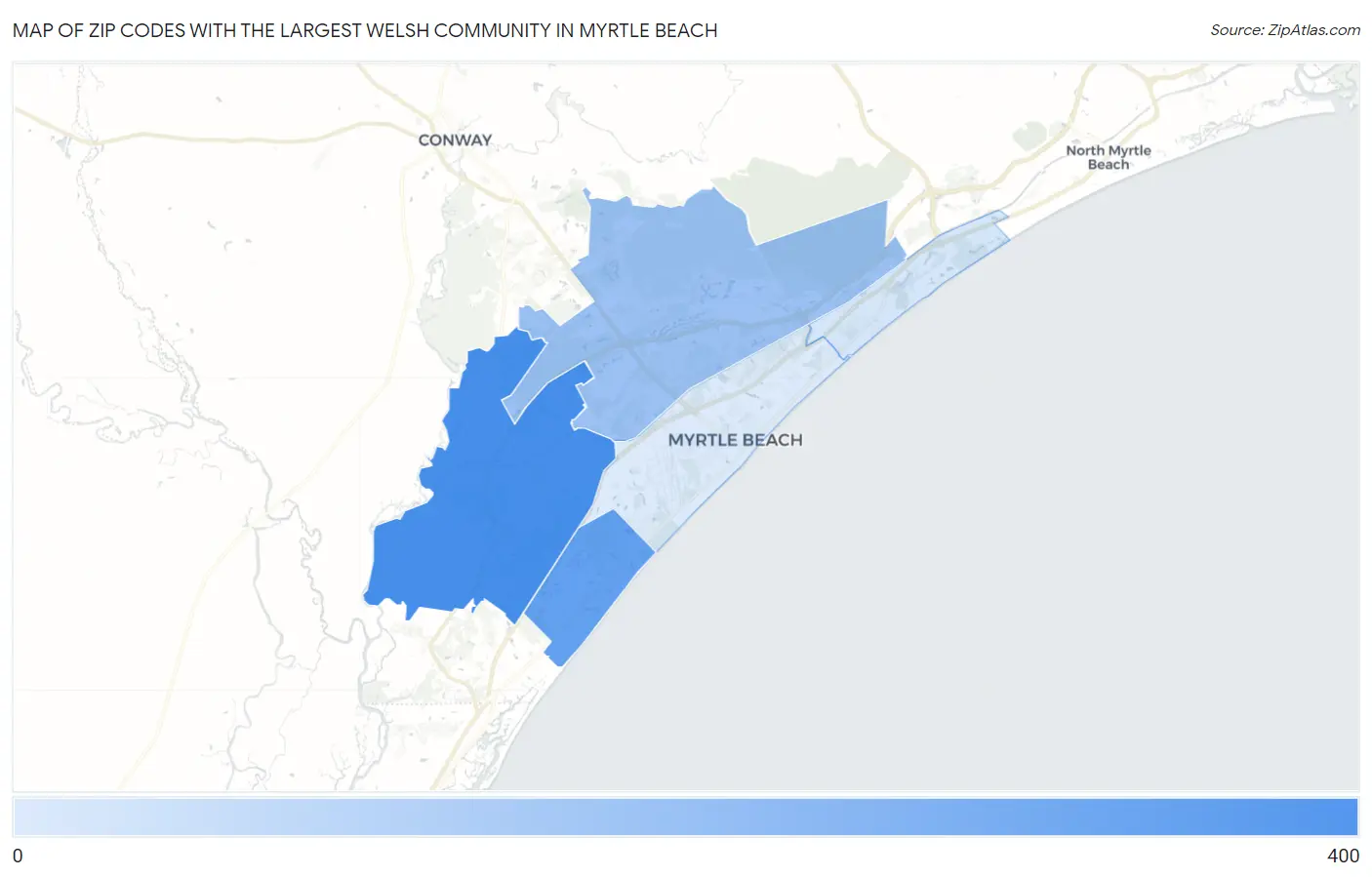 Zip Codes with the Largest Welsh Community in Myrtle Beach Map