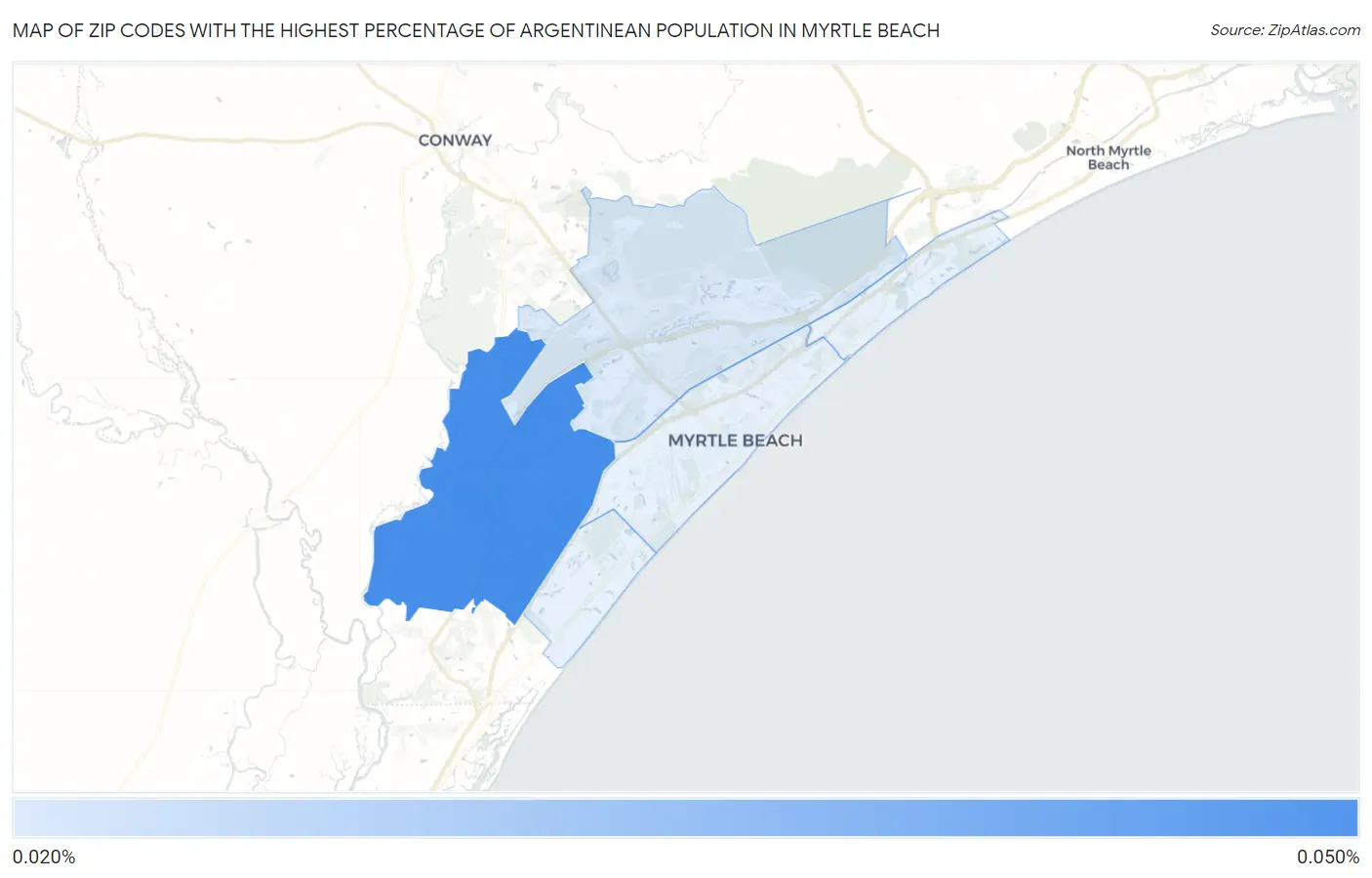Zip Codes with the Highest Percentage of Argentinean Population in Myrtle Beach Map