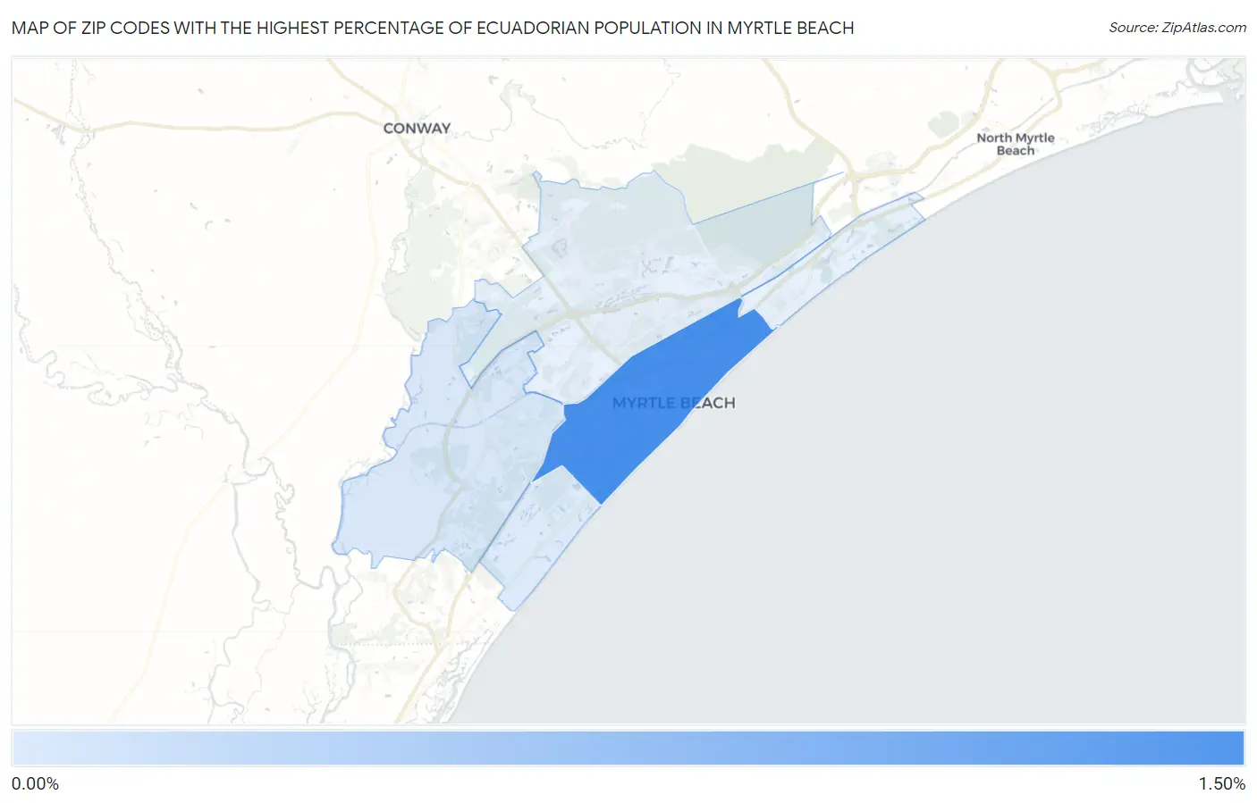 Zip Codes with the Highest Percentage of Ecuadorian Population in Myrtle Beach Map