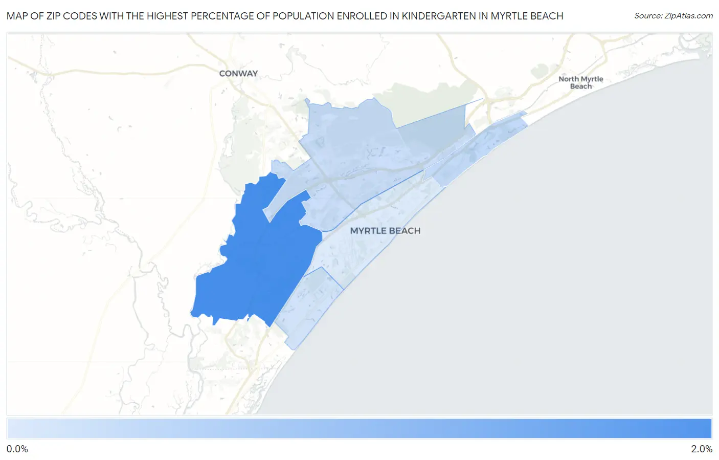 Zip Codes with the Highest Percentage of Population Enrolled in Kindergarten in Myrtle Beach Map