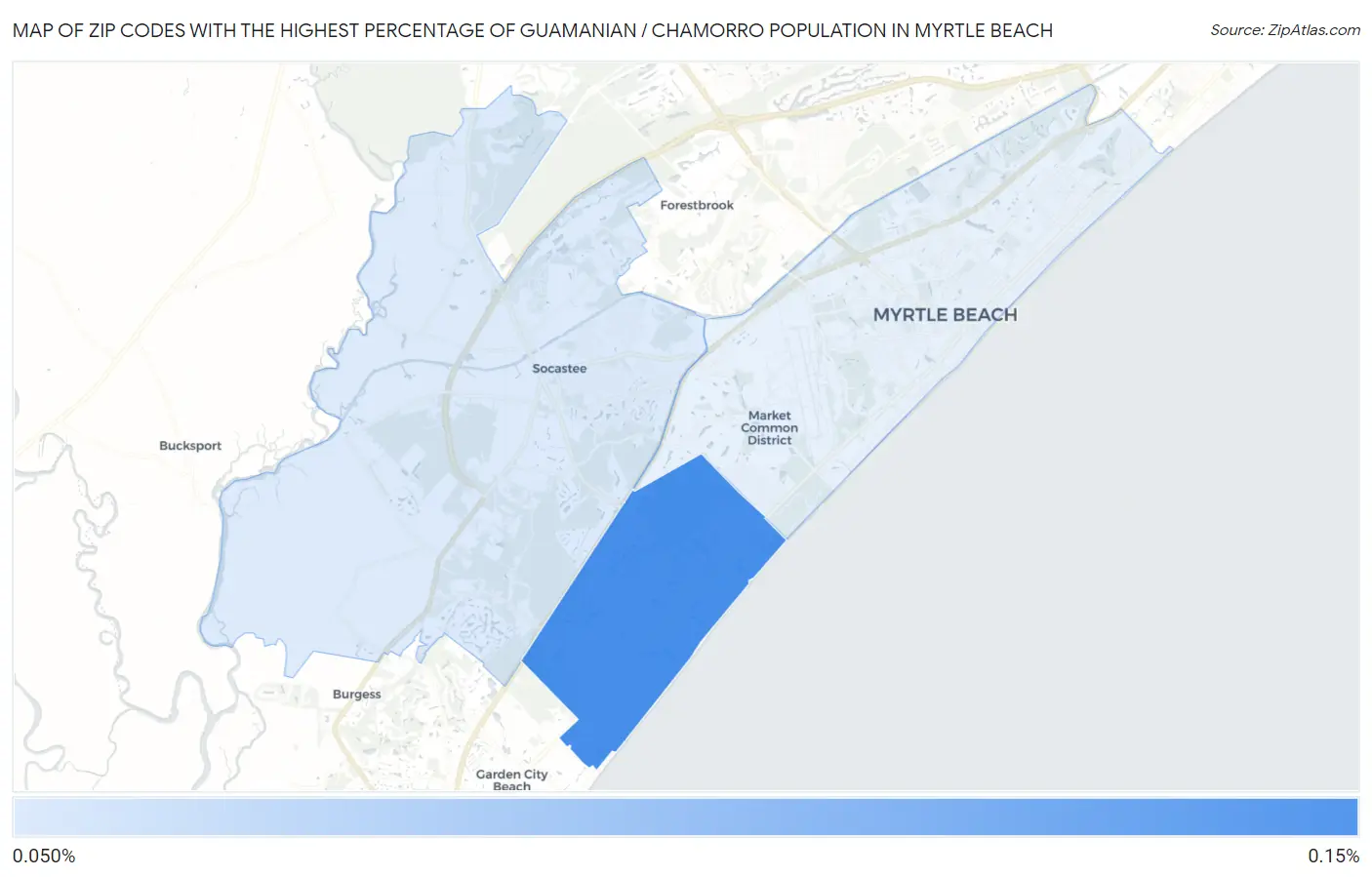 Zip Codes with the Highest Percentage of Guamanian / Chamorro Population in Myrtle Beach Map