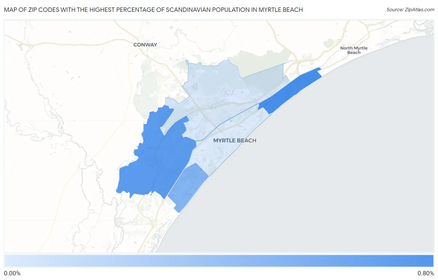 Zip Codes with the Highest Percentage of Scandinavian Population in Myrtle Beach Map