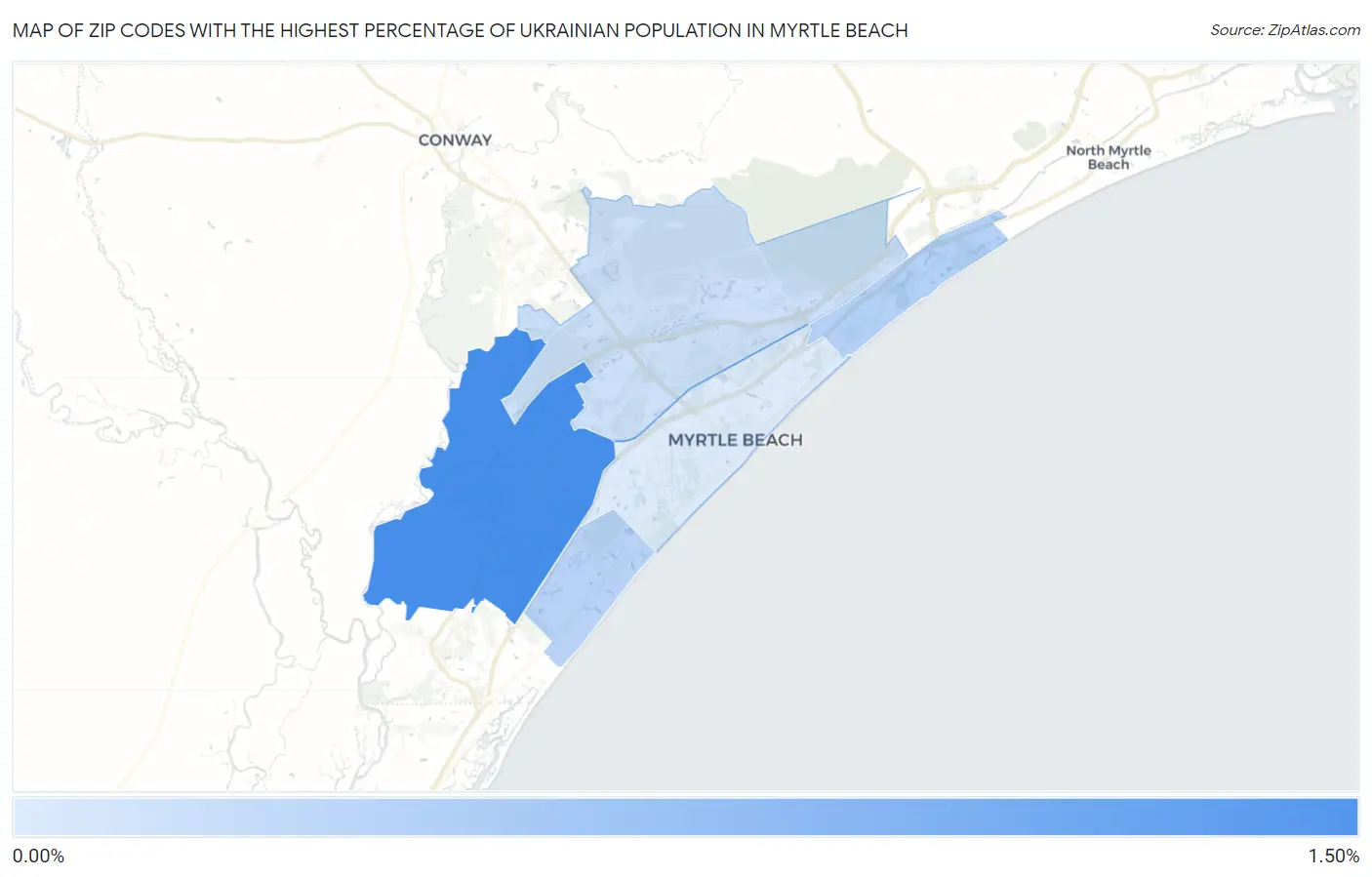 Zip Codes with the Highest Percentage of Ukrainian Population in Myrtle Beach Map