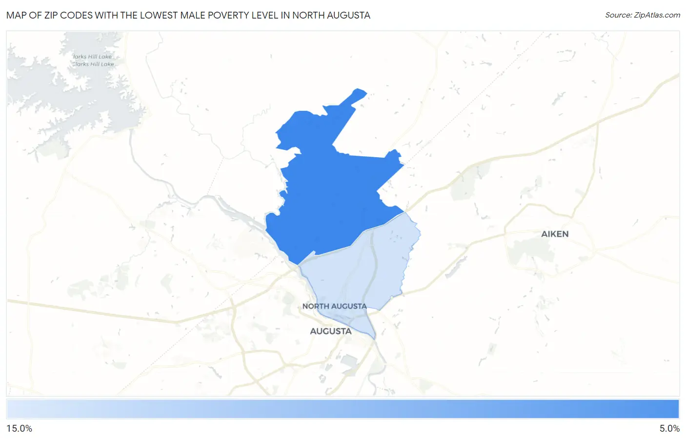 Zip Codes with the Lowest Male Poverty Level in North Augusta Map