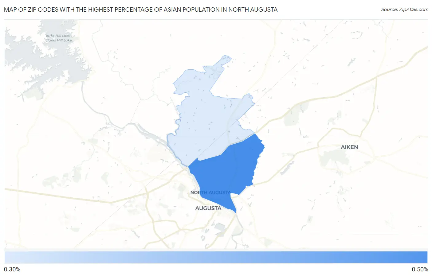 Zip Codes with the Highest Percentage of Asian Population in North Augusta Map