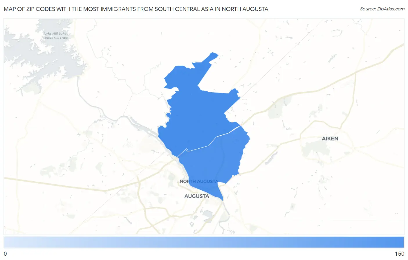 Zip Codes with the Most Immigrants from South Central Asia in North Augusta Map