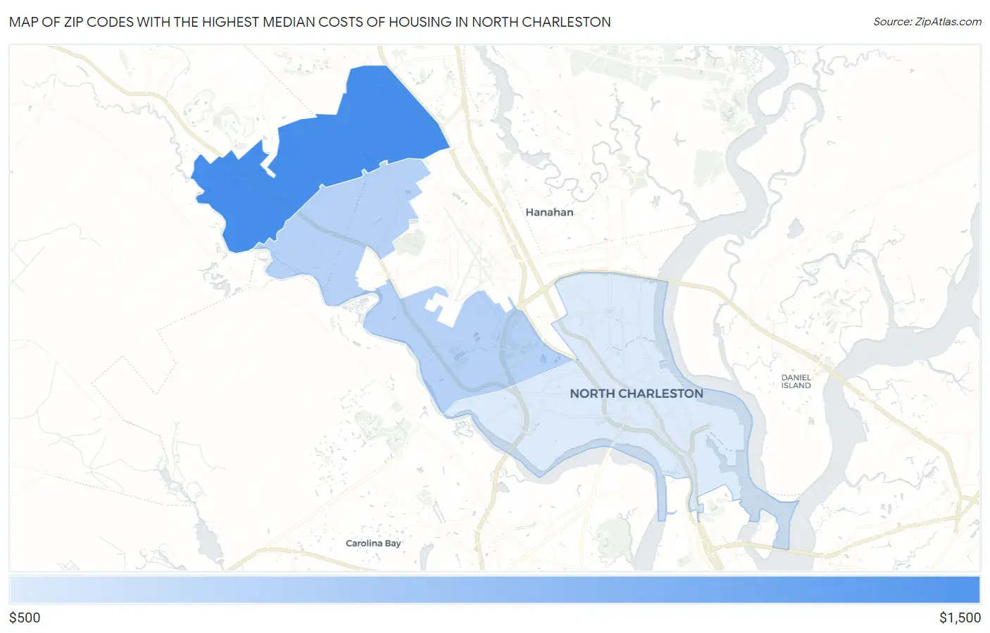 Zip Codes with the Highest Median Costs of Housing in North Charleston Map