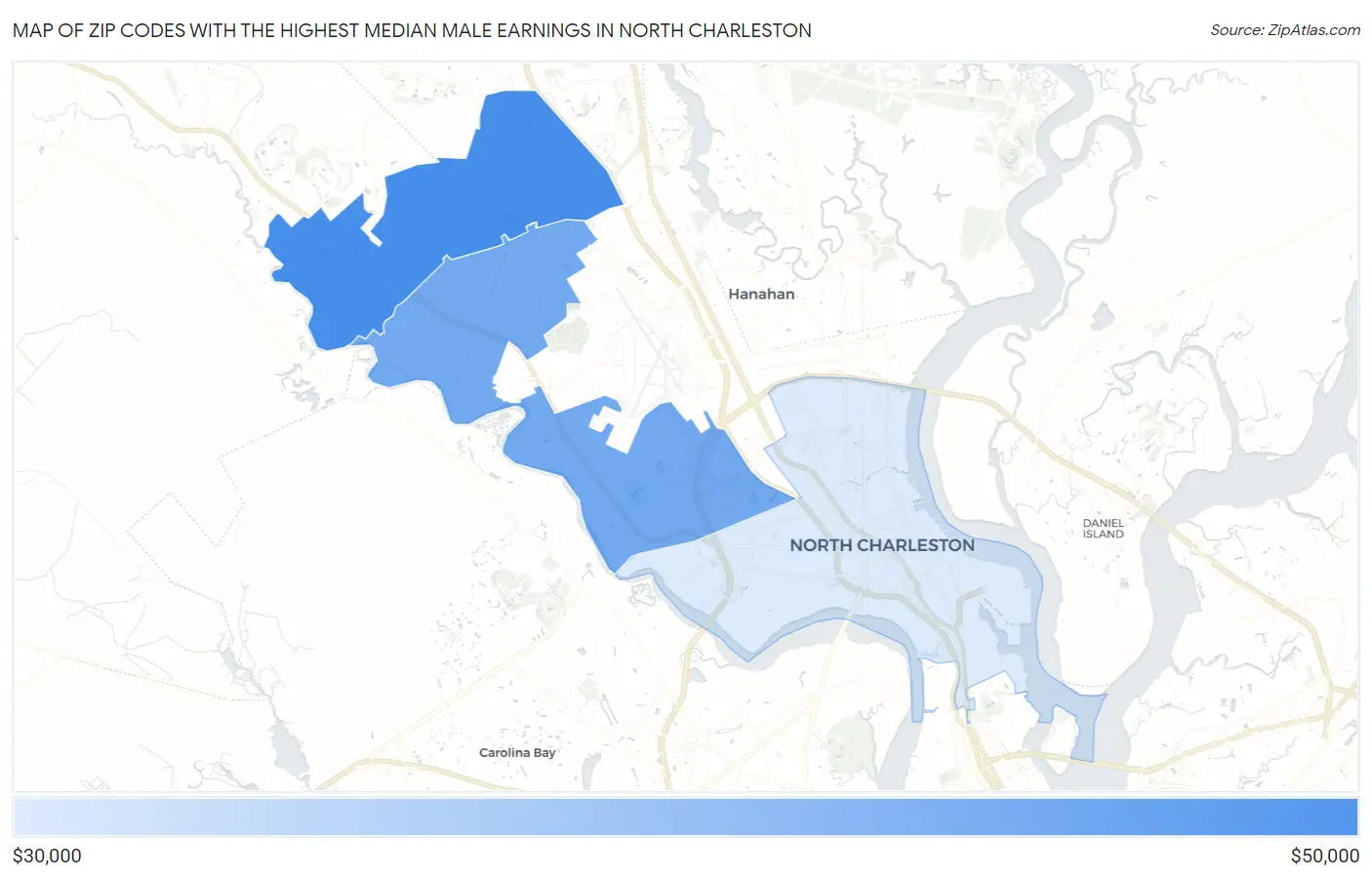 Zip Codes with the Highest Median Male Earnings in North Charleston Map