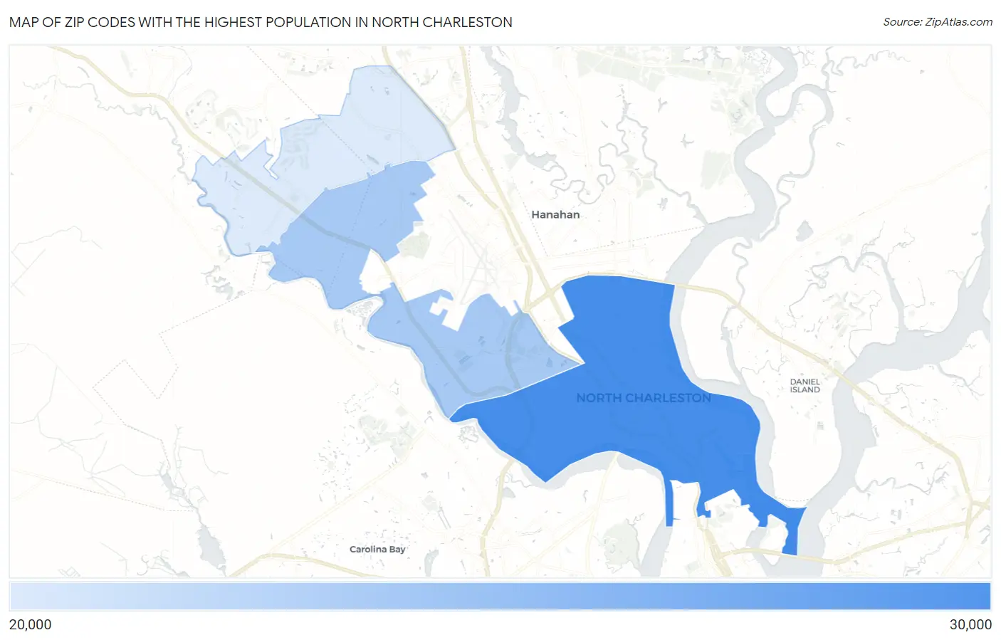 Zip Codes with the Highest Population in North Charleston Map