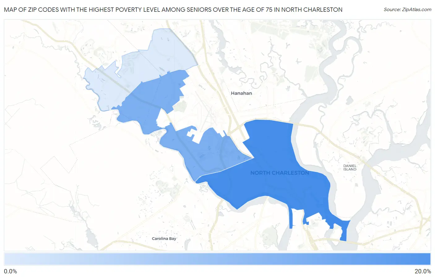Zip Codes with the Highest Poverty Level Among Seniors Over the Age of 75 in North Charleston Map