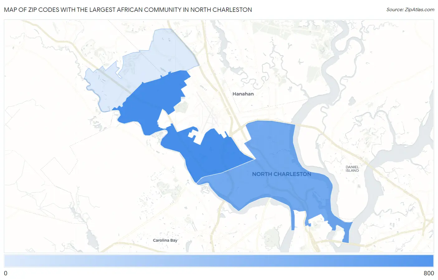 Zip Codes with the Largest African Community in North Charleston Map