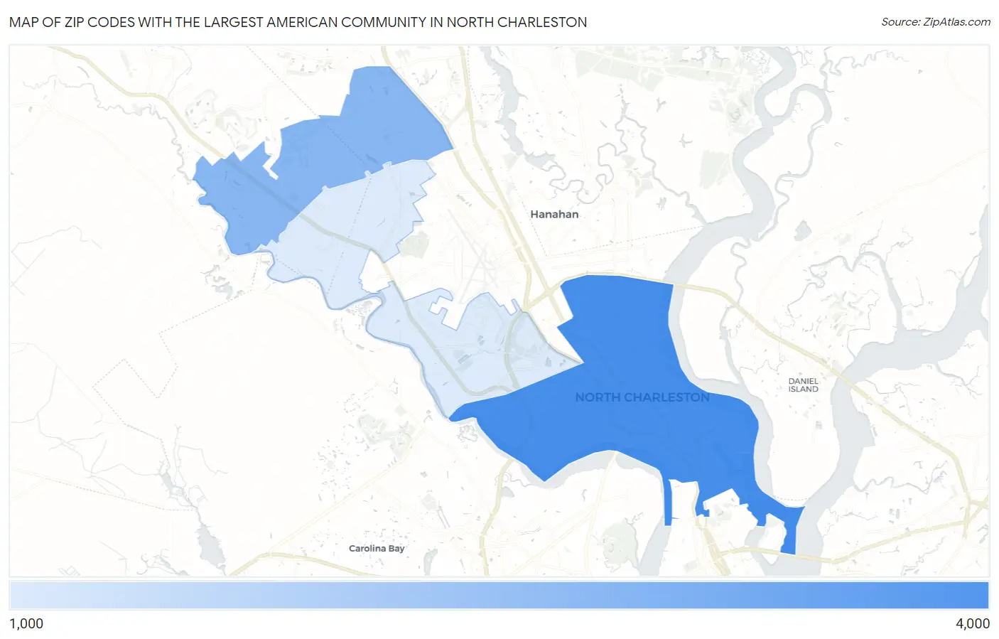 Zip Codes with the Largest American Community in North Charleston Map