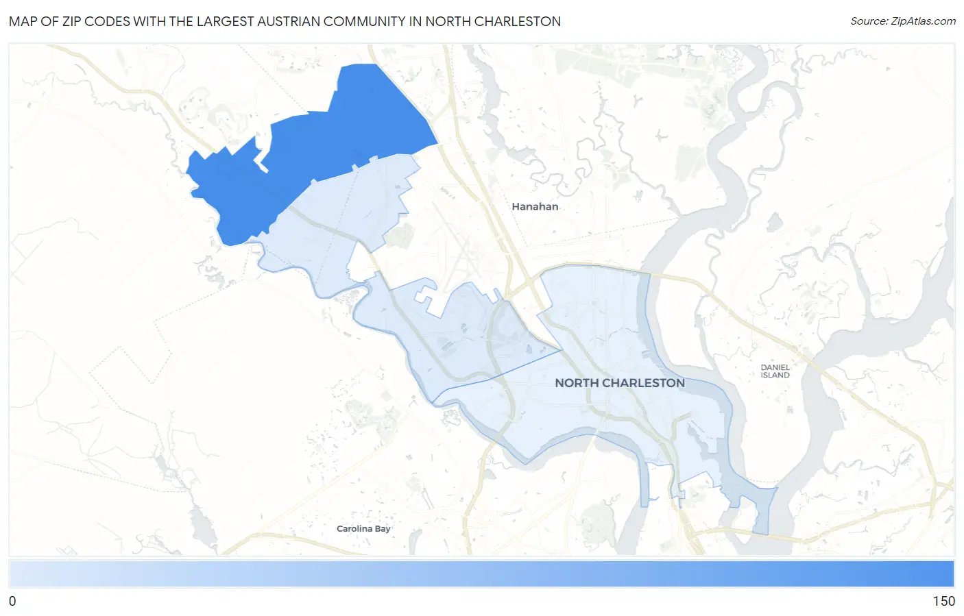 Zip Codes with the Largest Austrian Community in North Charleston Map
