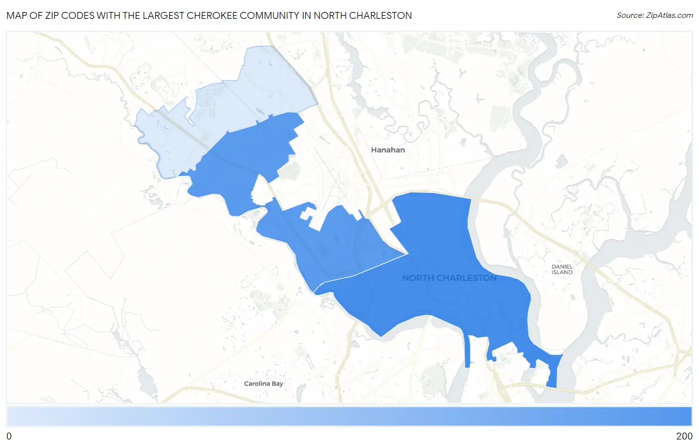Zip Codes with the Largest Cherokee Community in North Charleston Map