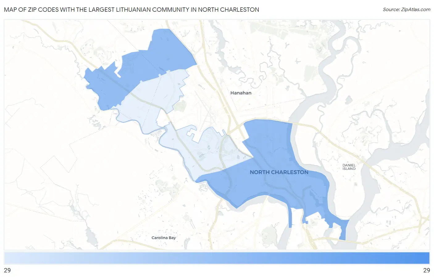Zip Codes with the Largest Lithuanian Community in North Charleston Map