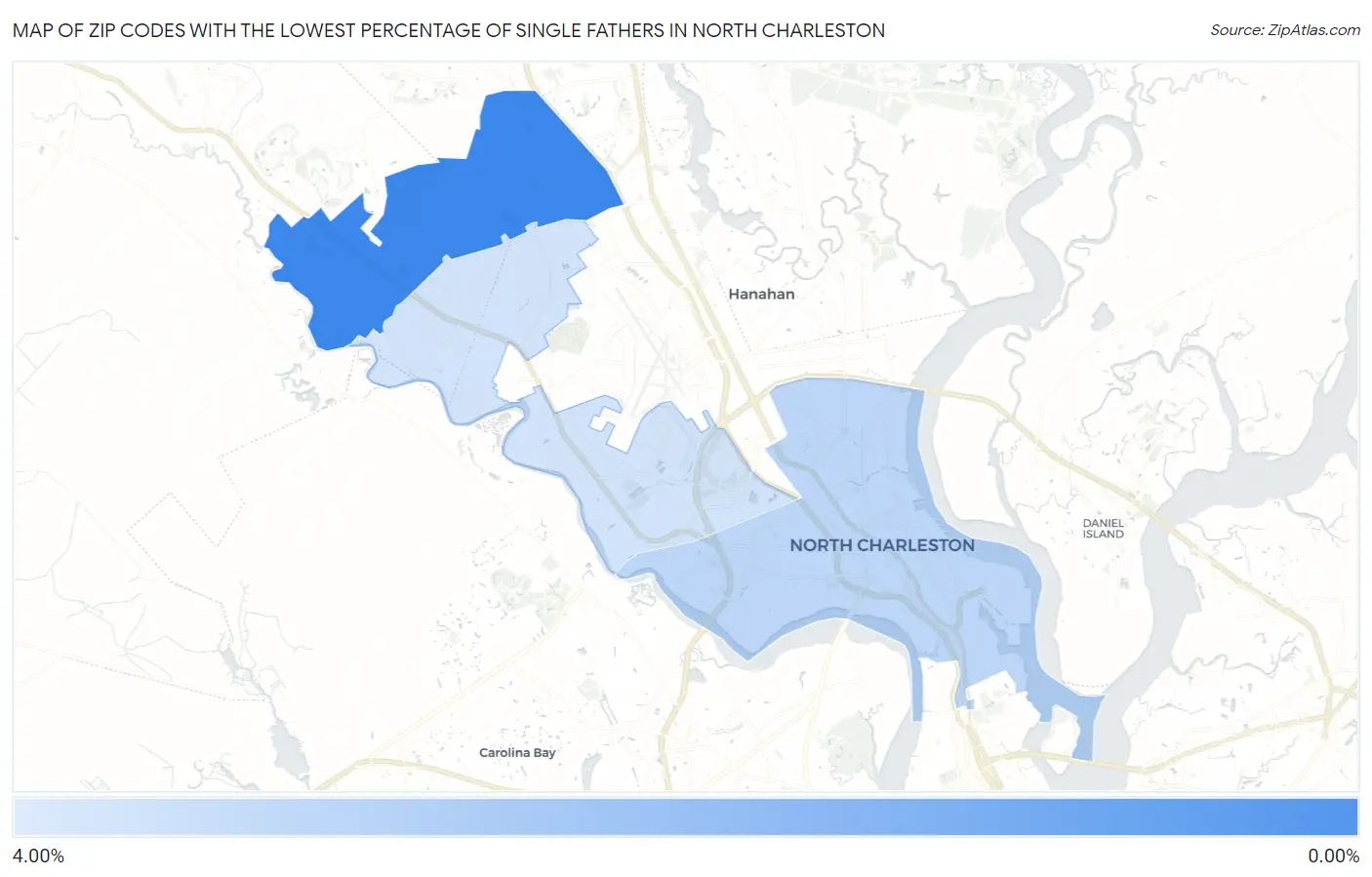 Zip Codes with the Lowest Percentage of Single Fathers in North Charleston Map