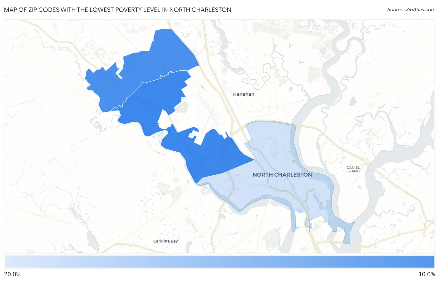 Zip Codes with the Lowest Poverty Level in North Charleston Map