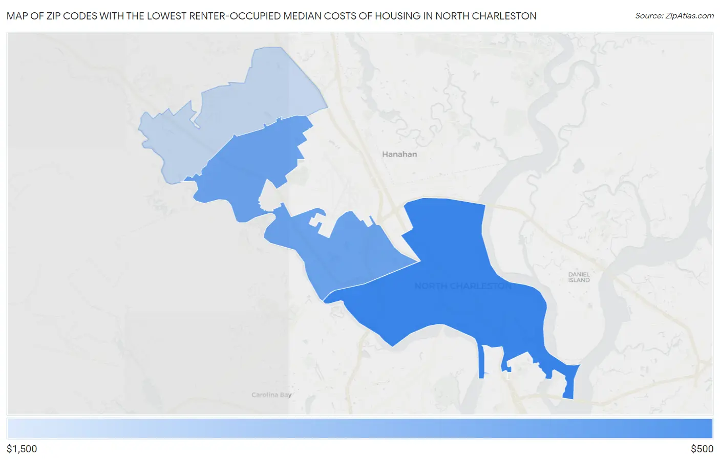 Zip Codes with the Lowest Renter-Occupied Median Costs of Housing in North Charleston Map