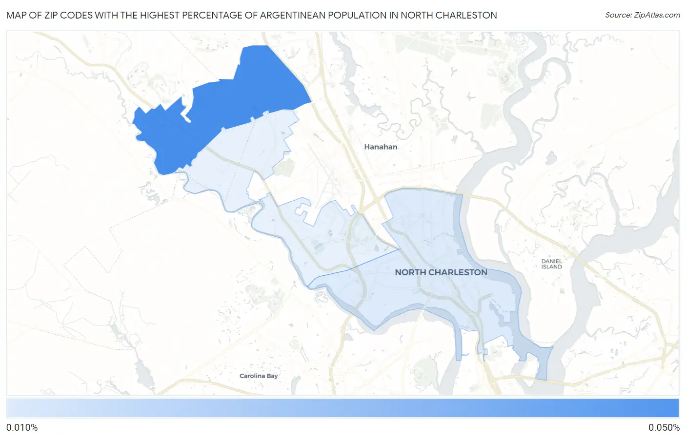 Zip Codes with the Highest Percentage of Argentinean Population in North Charleston Map