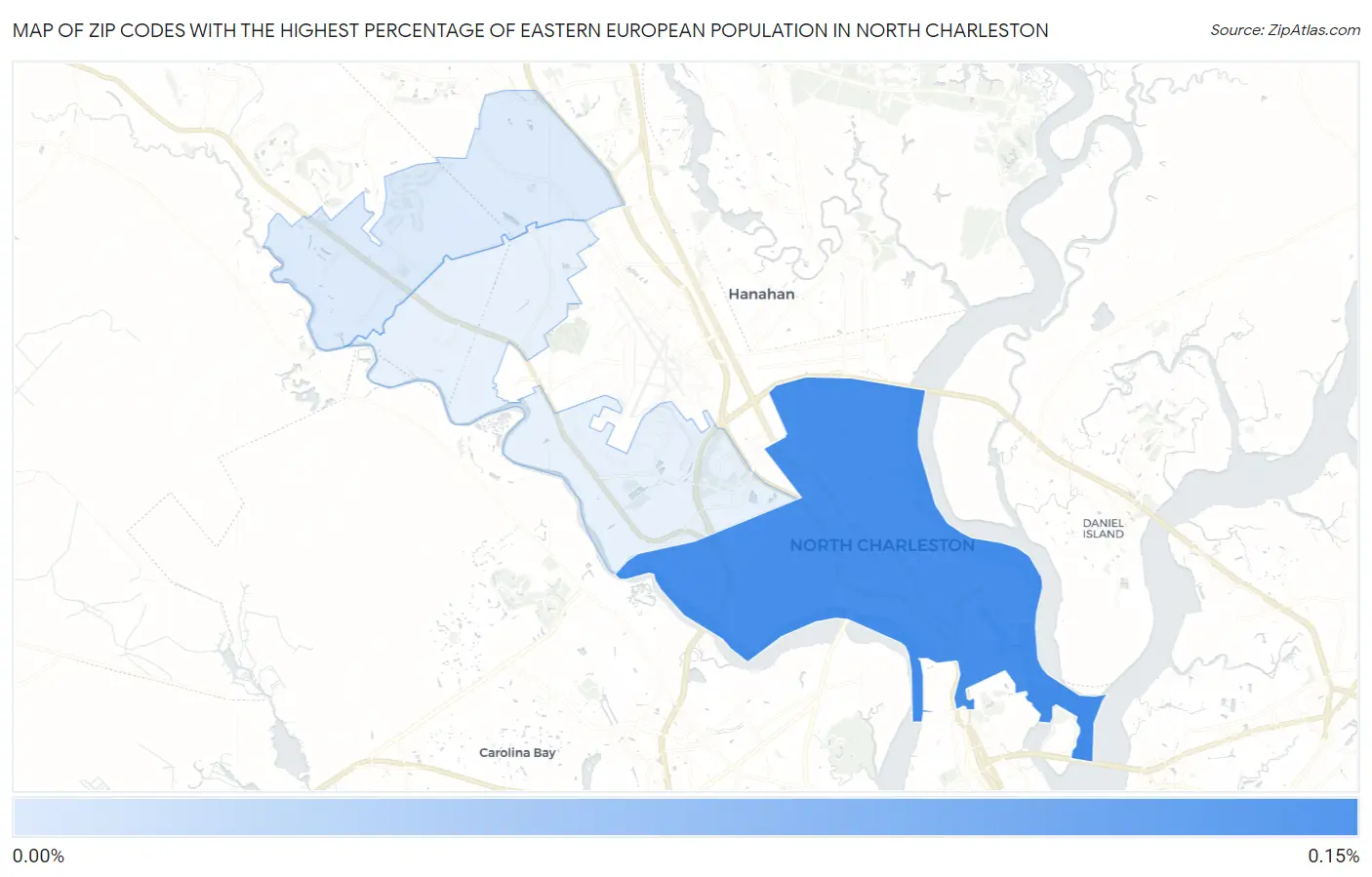 Zip Codes with the Highest Percentage of Eastern European Population in North Charleston Map