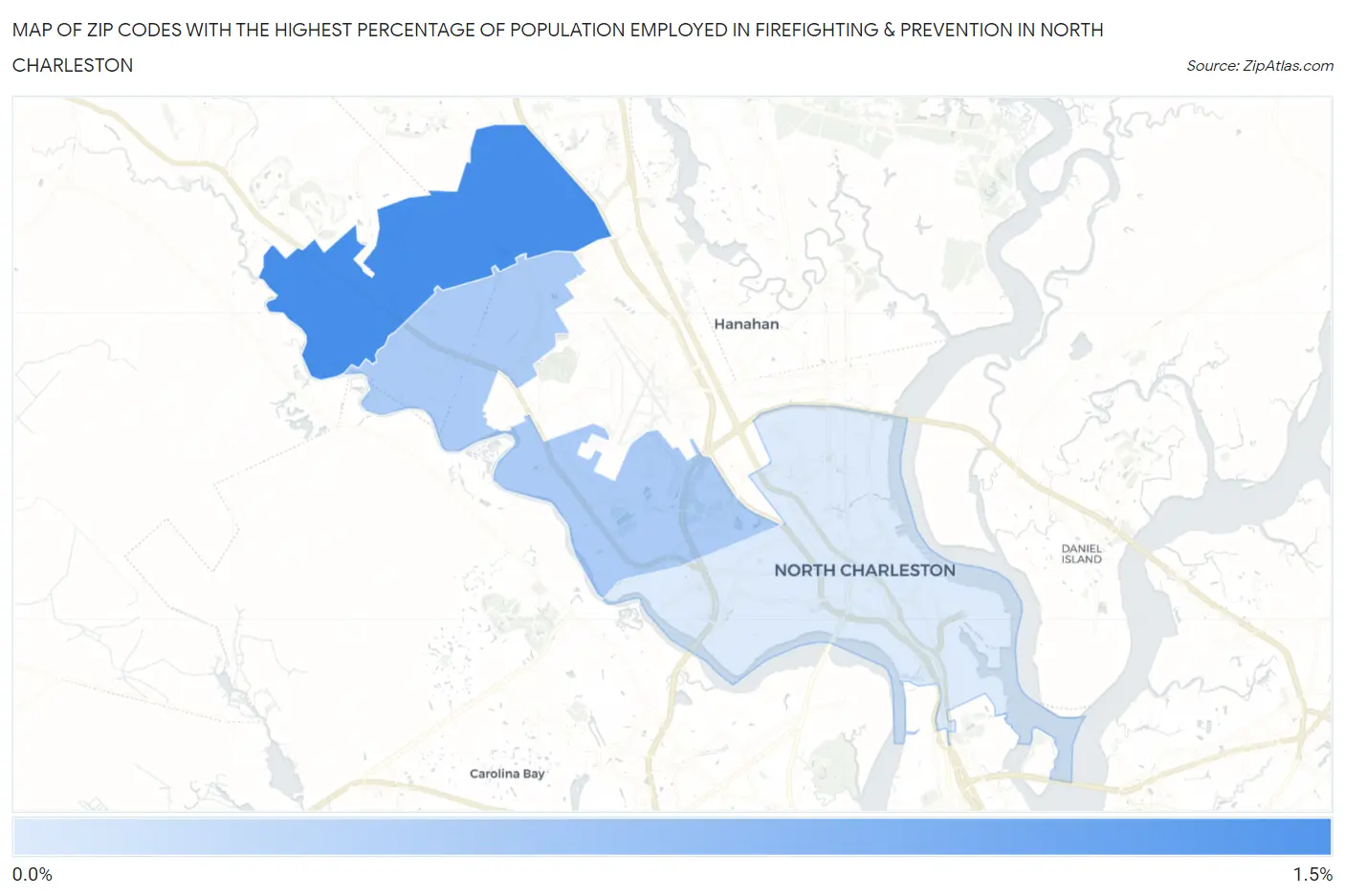 Zip Codes with the Highest Percentage of Population Employed in Firefighting & Prevention in North Charleston Map