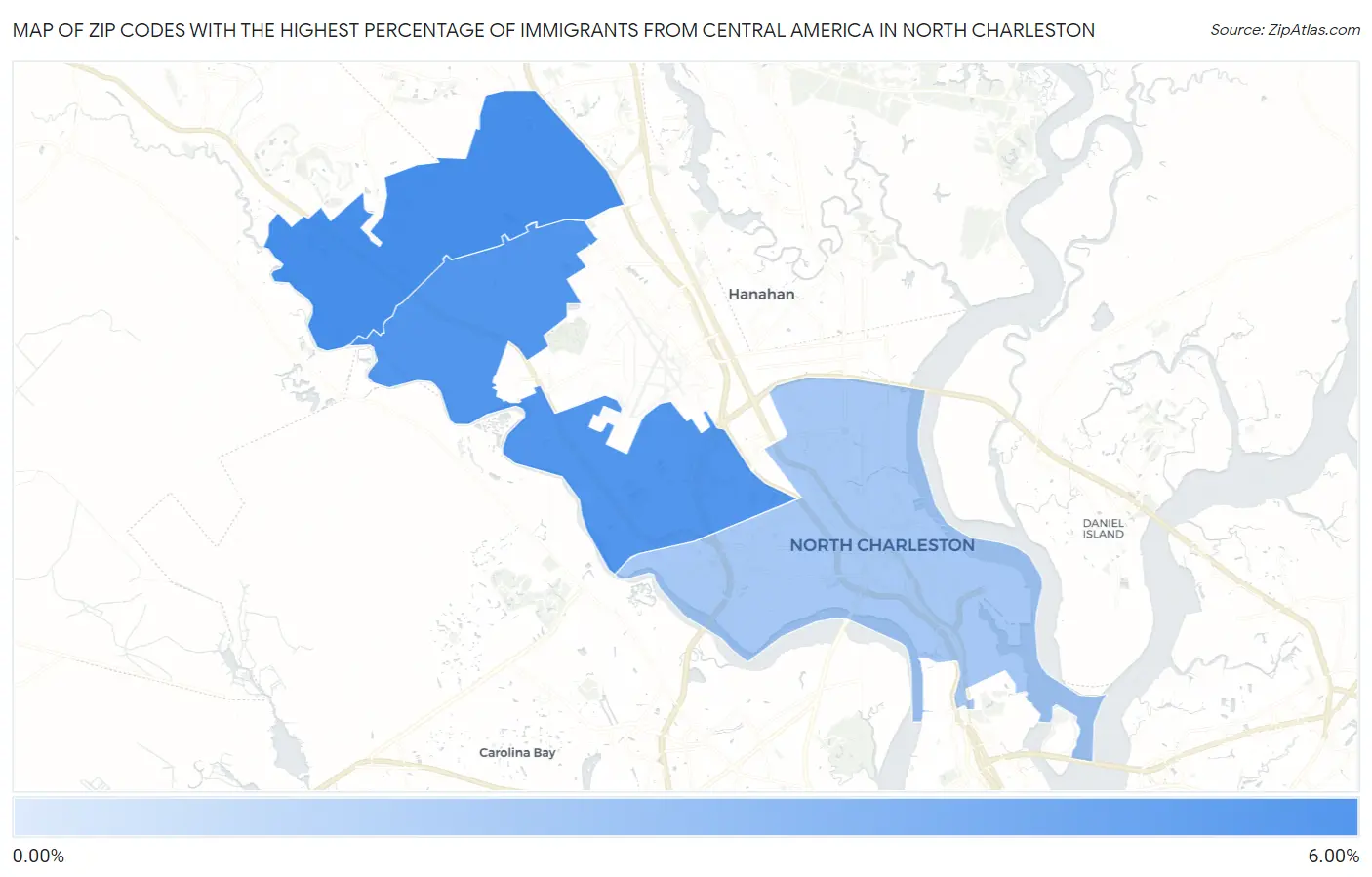 Zip Codes with the Highest Percentage of Immigrants from Central America in North Charleston Map