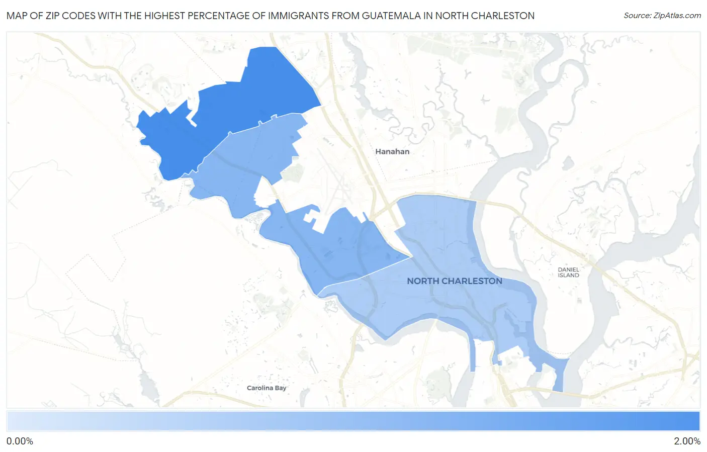 Zip Codes with the Highest Percentage of Immigrants from Guatemala in North Charleston Map
