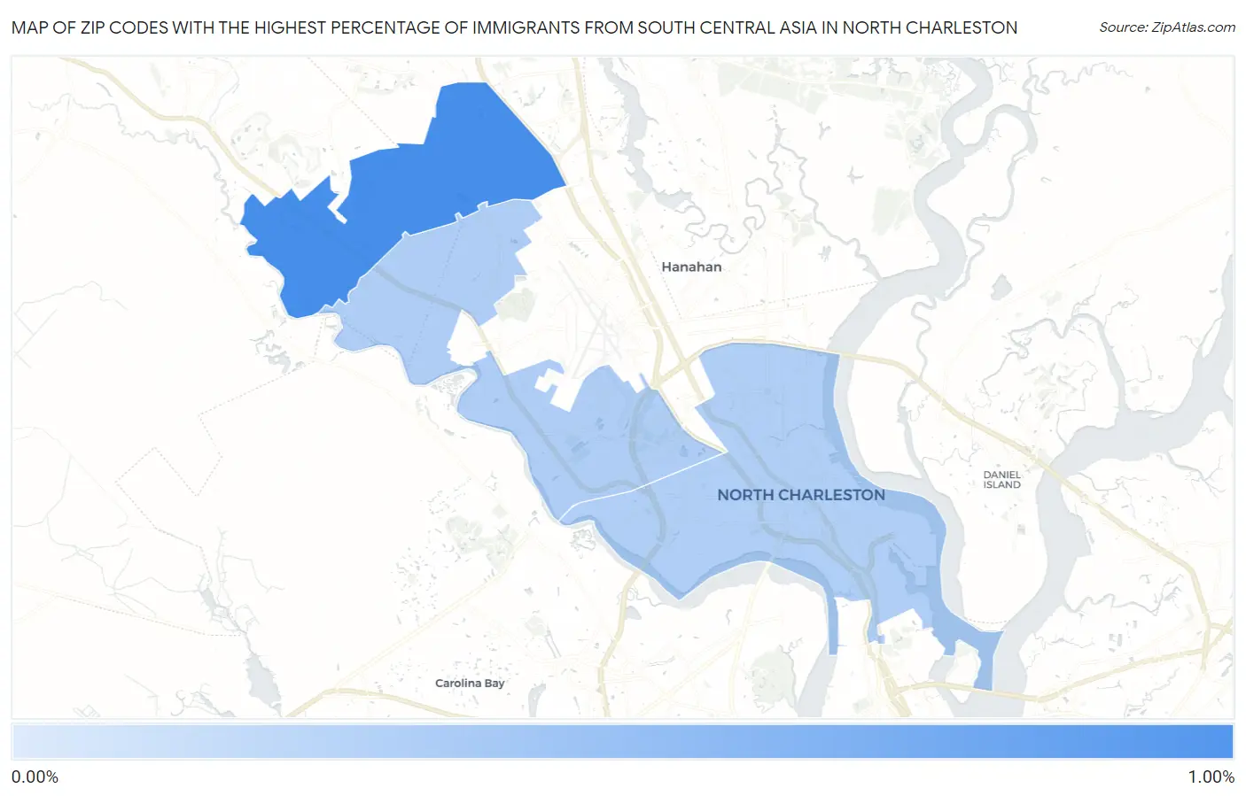 Zip Codes with the Highest Percentage of Immigrants from South Central Asia in North Charleston Map