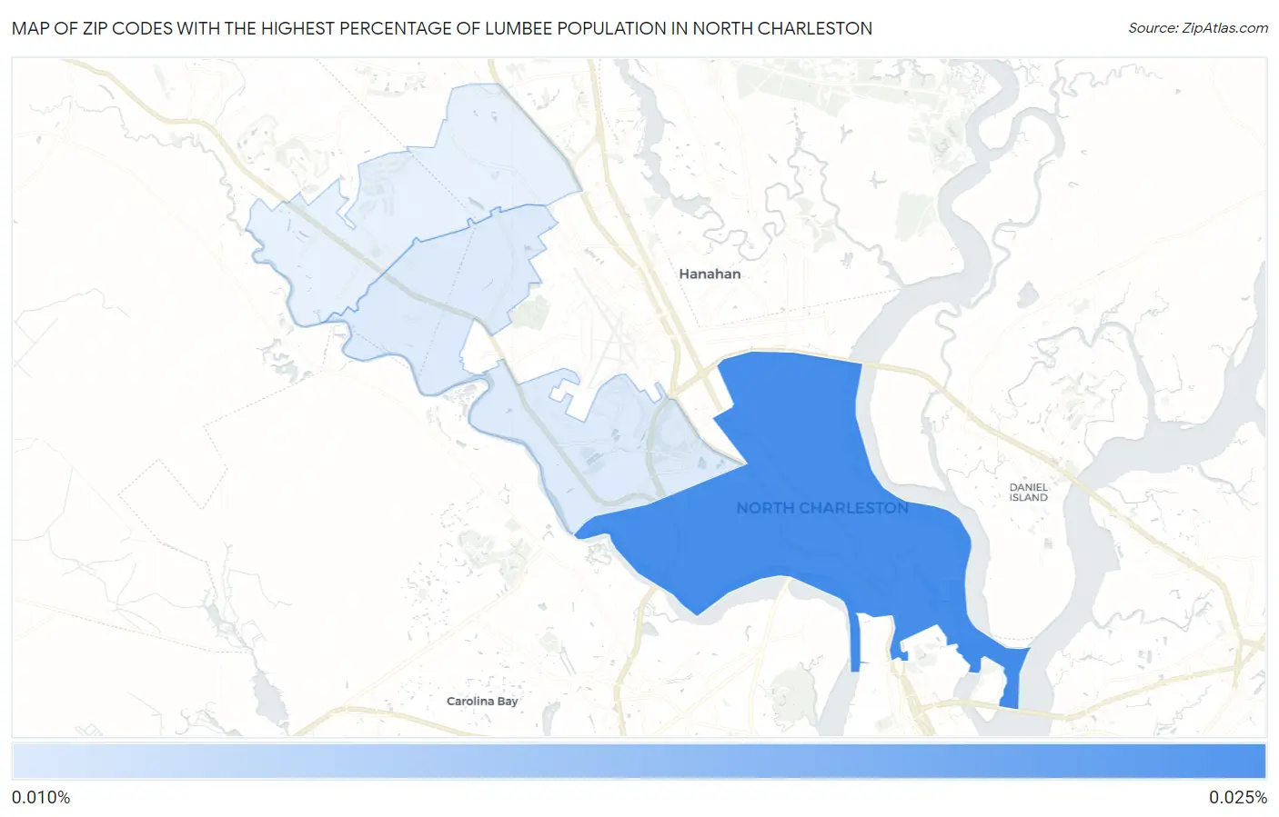 Zip Codes with the Highest Percentage of Lumbee Population in North Charleston Map