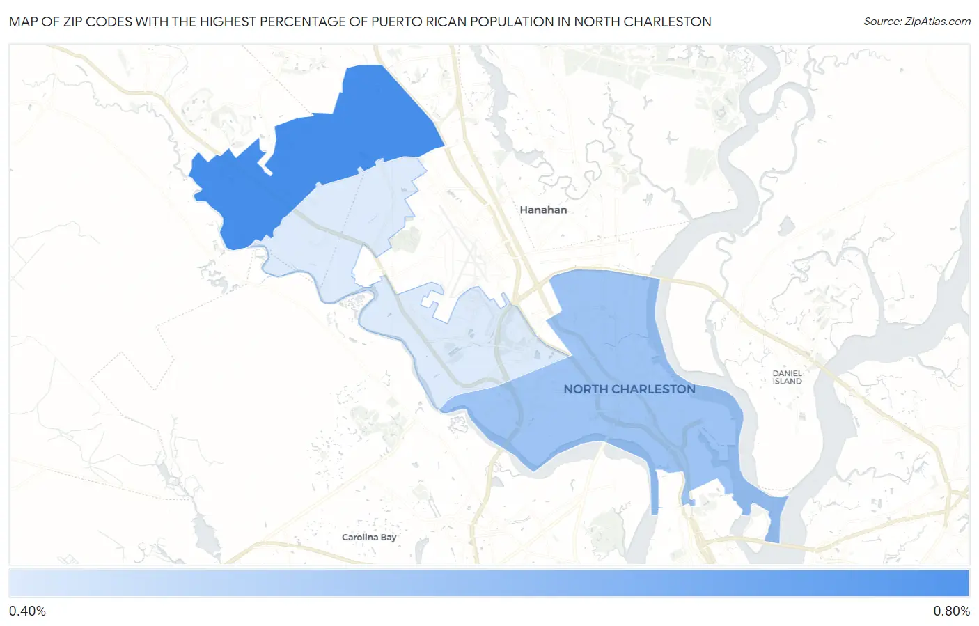 Zip Codes with the Highest Percentage of Puerto Rican Population in North Charleston Map