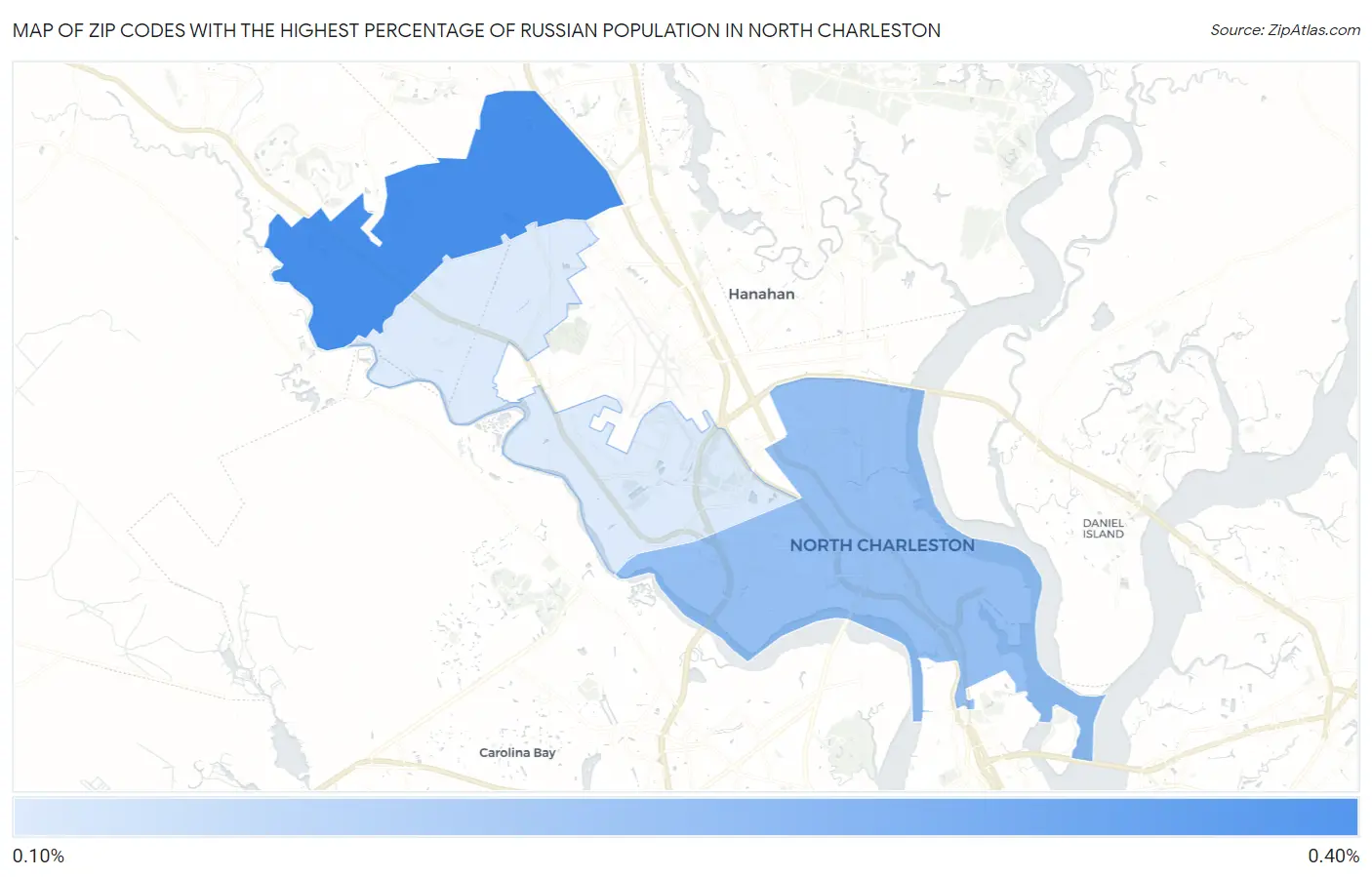 Zip Codes with the Highest Percentage of Russian Population in North Charleston Map