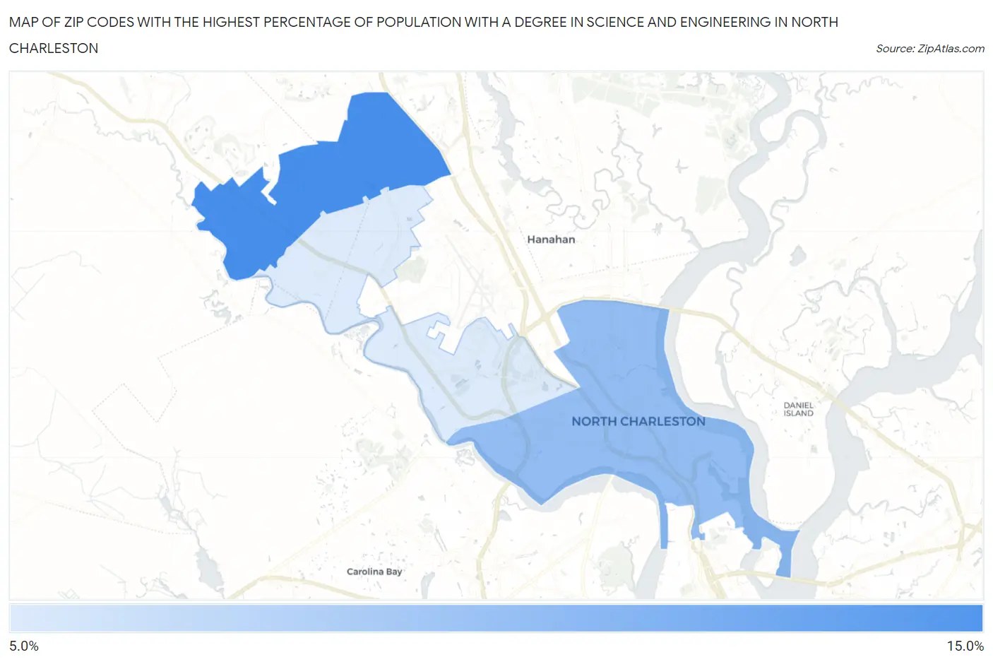Zip Codes with the Highest Percentage of Population with a Degree in Science and Engineering in North Charleston Map