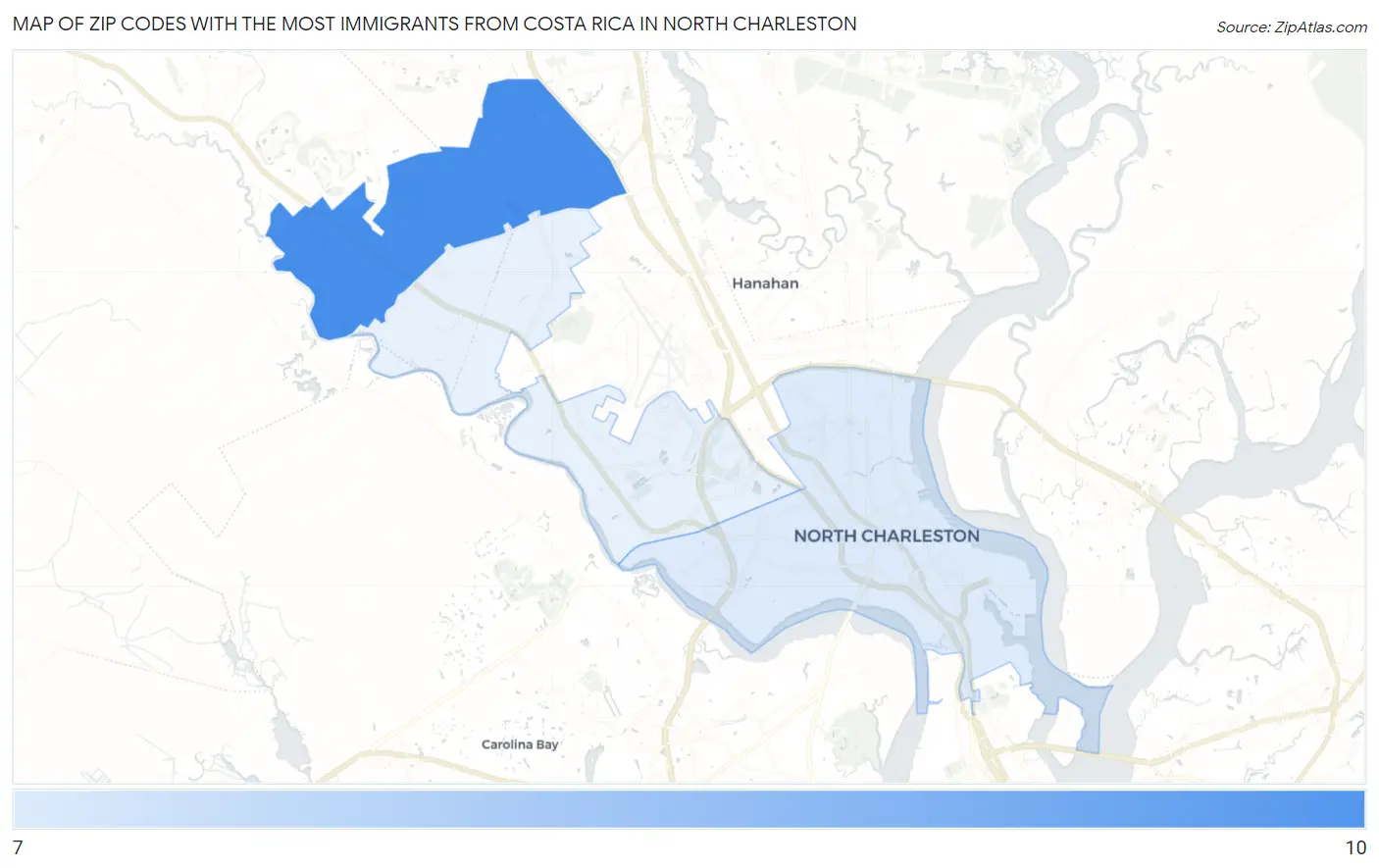 Zip Codes with the Most Immigrants from Costa Rica in North Charleston Map