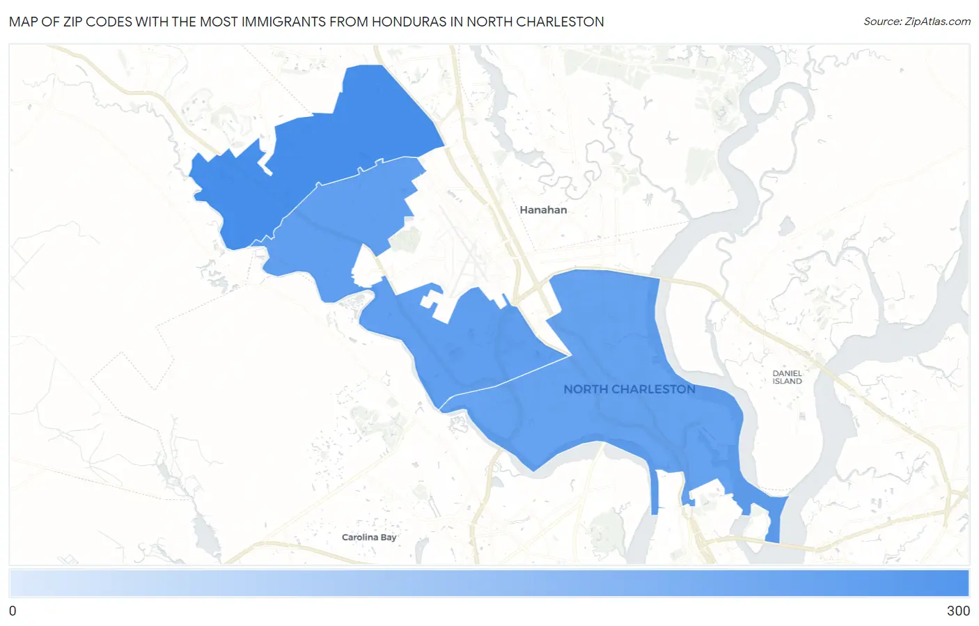 Zip Codes with the Most Immigrants from Honduras in North Charleston Map