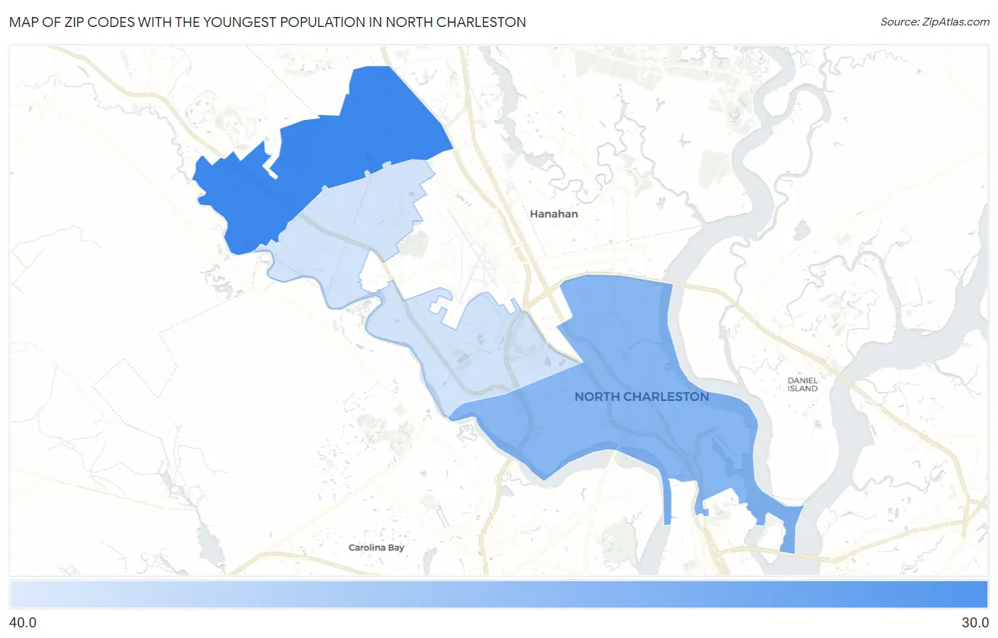 Zip Codes with the Youngest Population in North Charleston Map