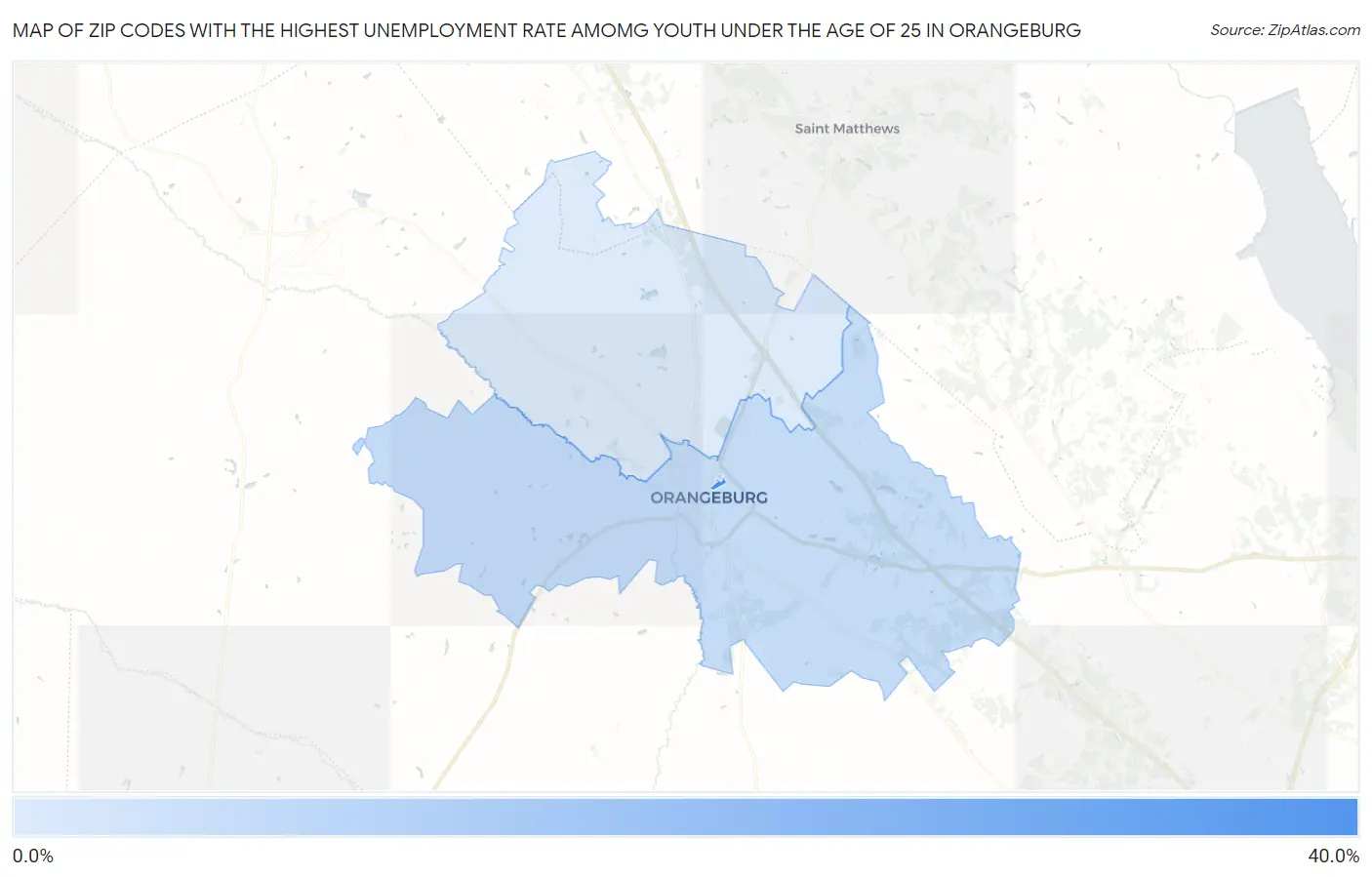 Zip Codes with the Highest Unemployment Rate Amomg Youth Under the Age of 25 in Orangeburg Map