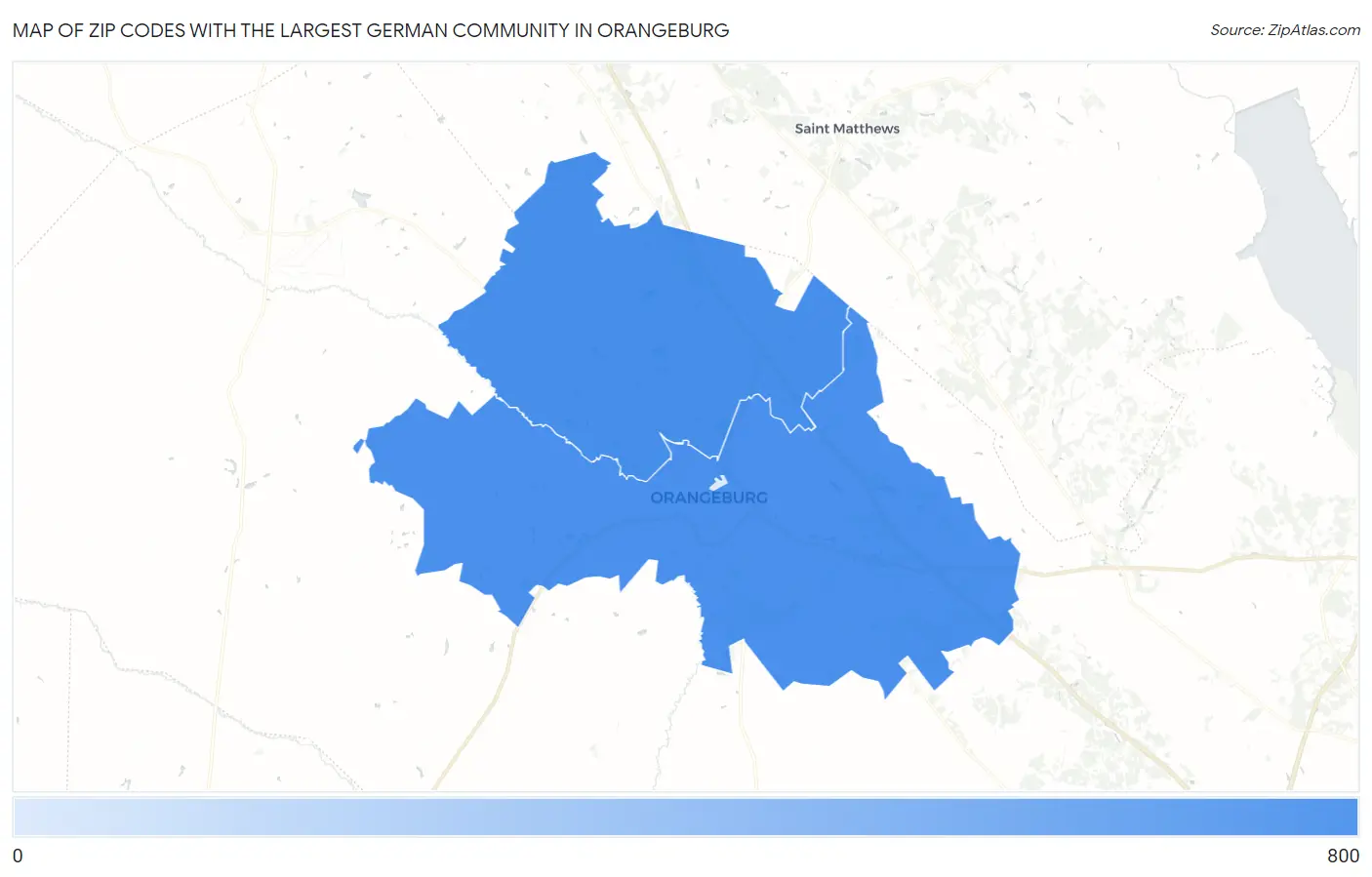 Zip Codes with the Largest German Community in Orangeburg Map